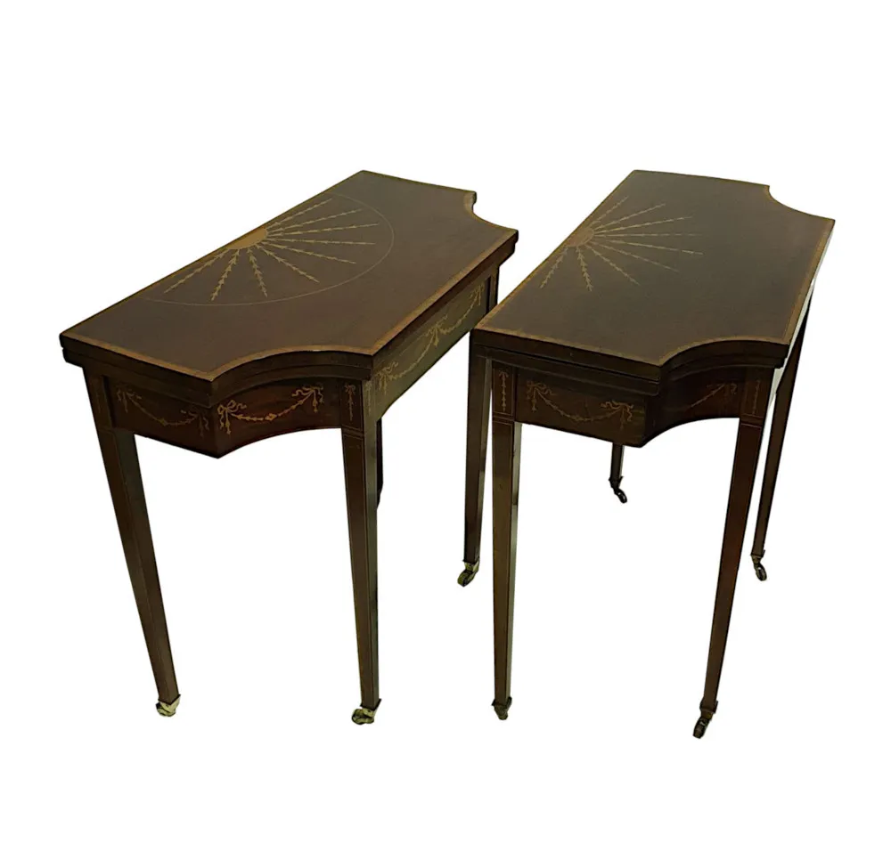 A Very Rare and Fine Pair of 19th Century Inlaid Card Tables 