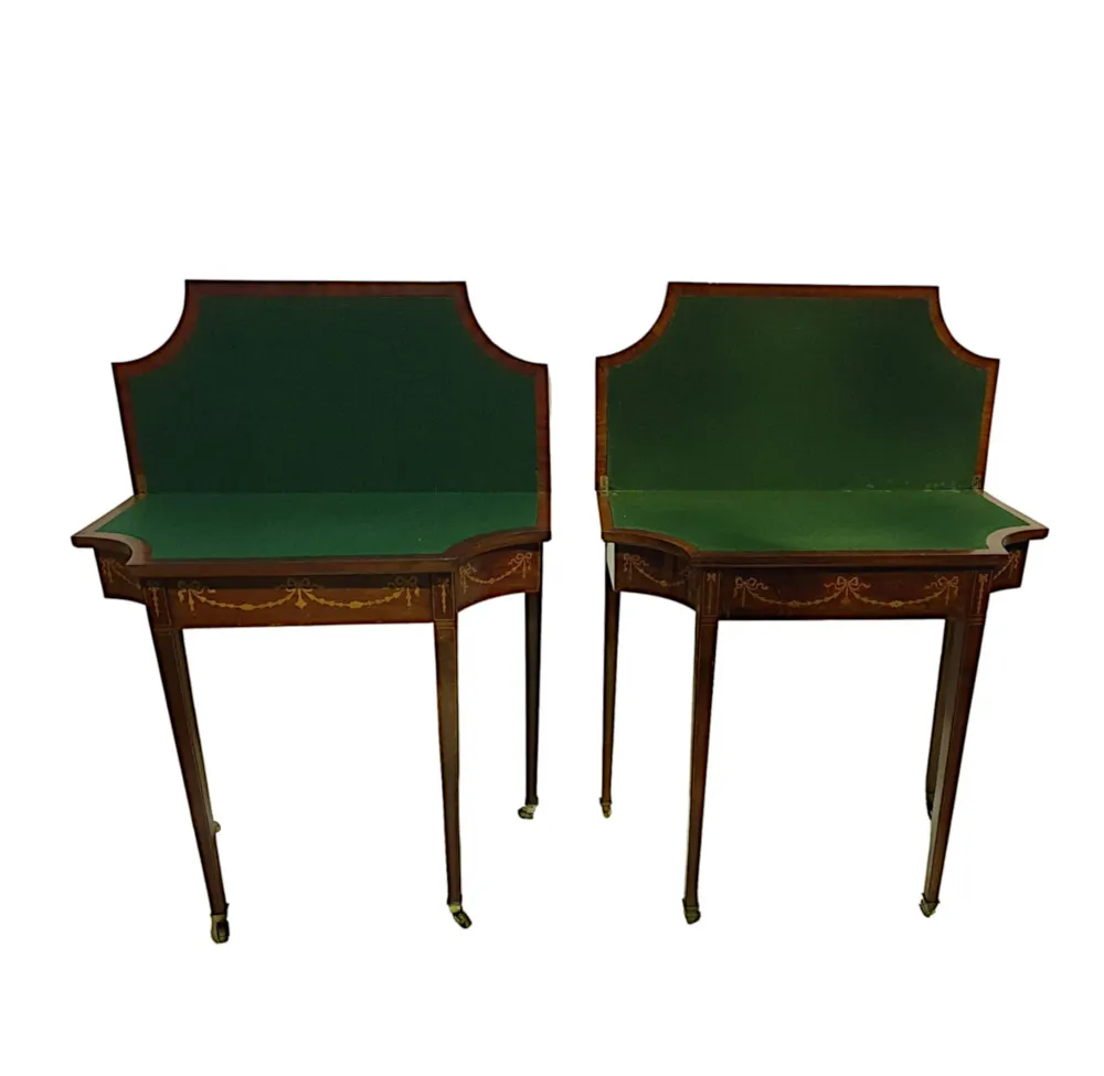 A Very Rare and Fine Pair of 19th Century Inlaid Card Tables 