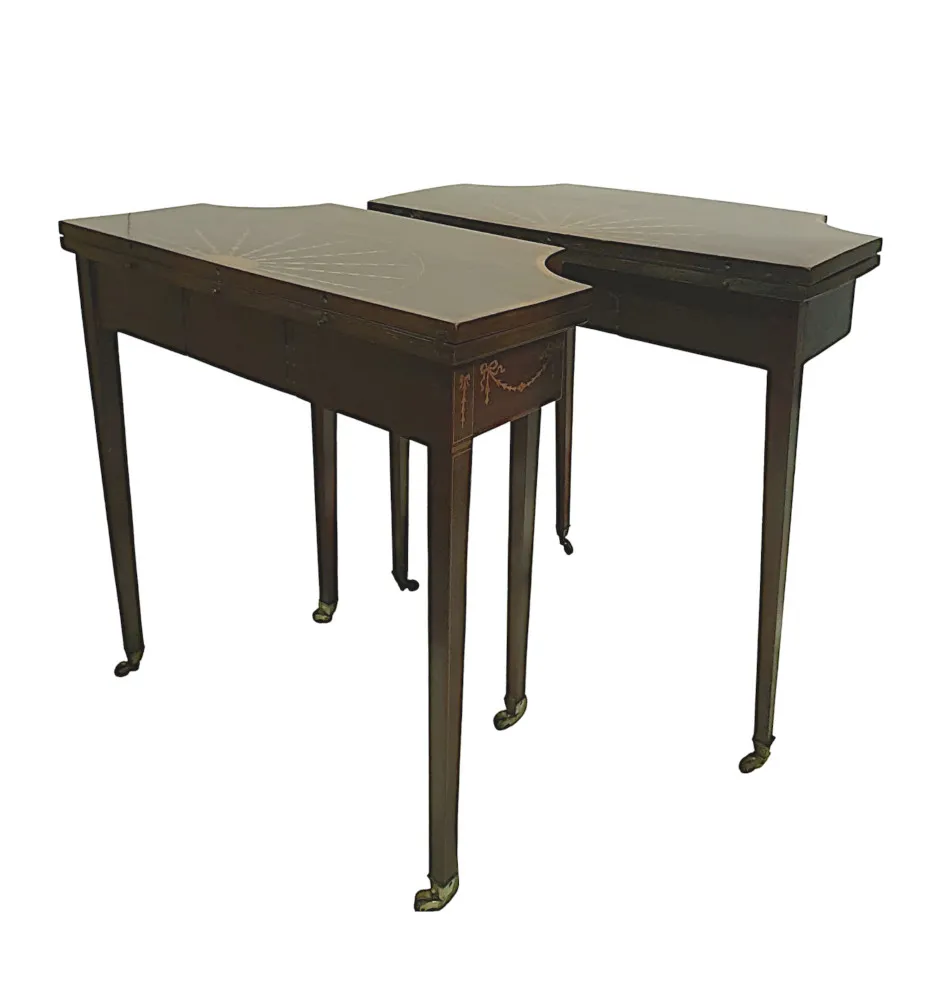 A Very Rare and Fine Pair of 19th Century Inlaid Card Tables 