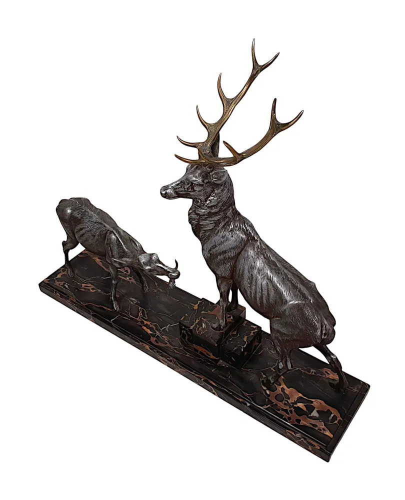 A Very Fine Art Deco Animalier Sculpture of a Stag and Doe by L. A. Carvin
