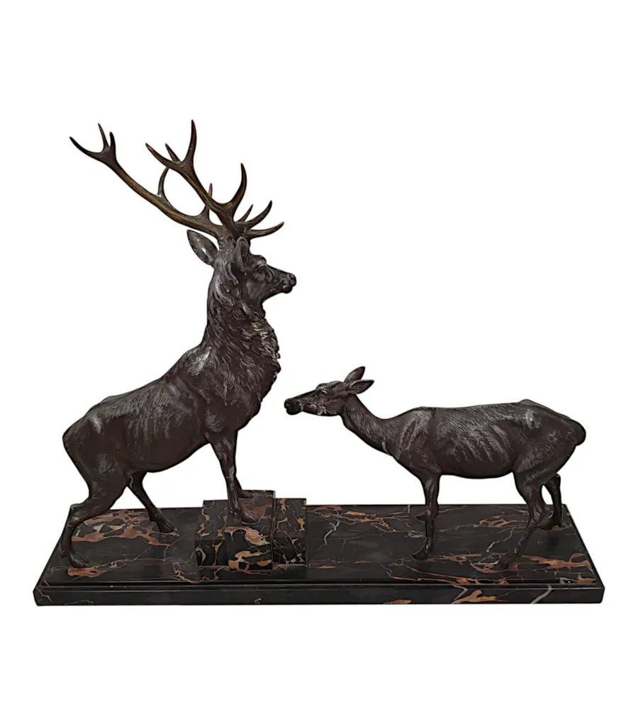 A Very Fine Art Deco Animalier Sculpture of a Stag and Doe by L. A. Carvin