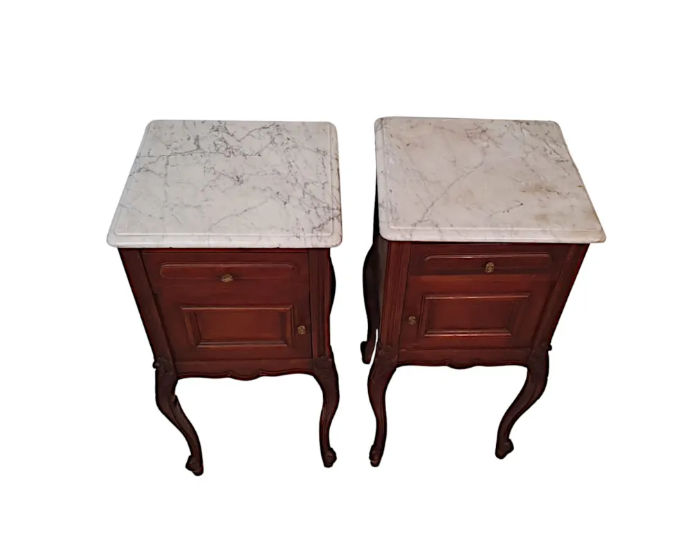 A Stunning Pair of 19th Century French Marble Top Bedside Lockers