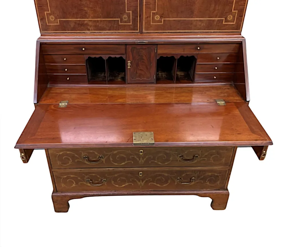 A Very Rare and Fine Early 19th Century Georgian Inlaid Bureau Bookcase