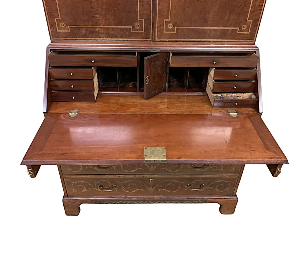 A Very Rare and Fine Early 19th Century Georgian Inlaid Bureau Bookcase