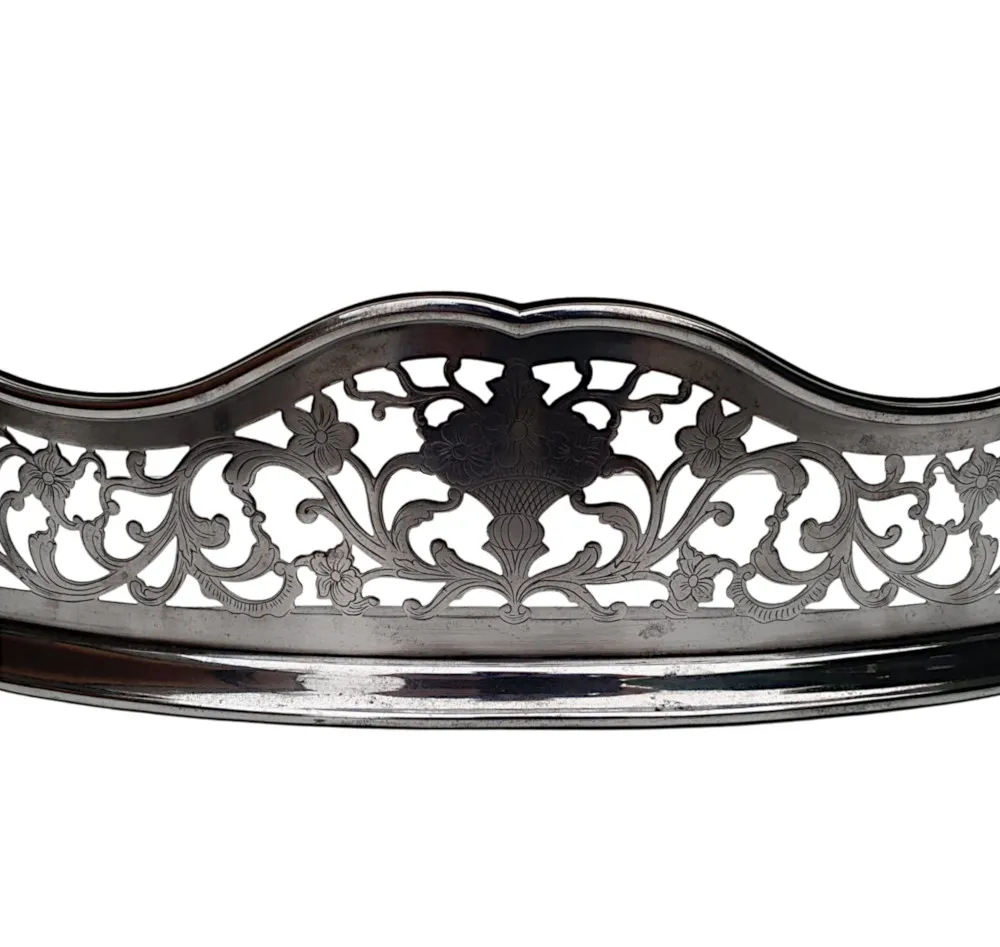 A Rare 19th Century Polished Steel Fender with Flower and Dragon Detail