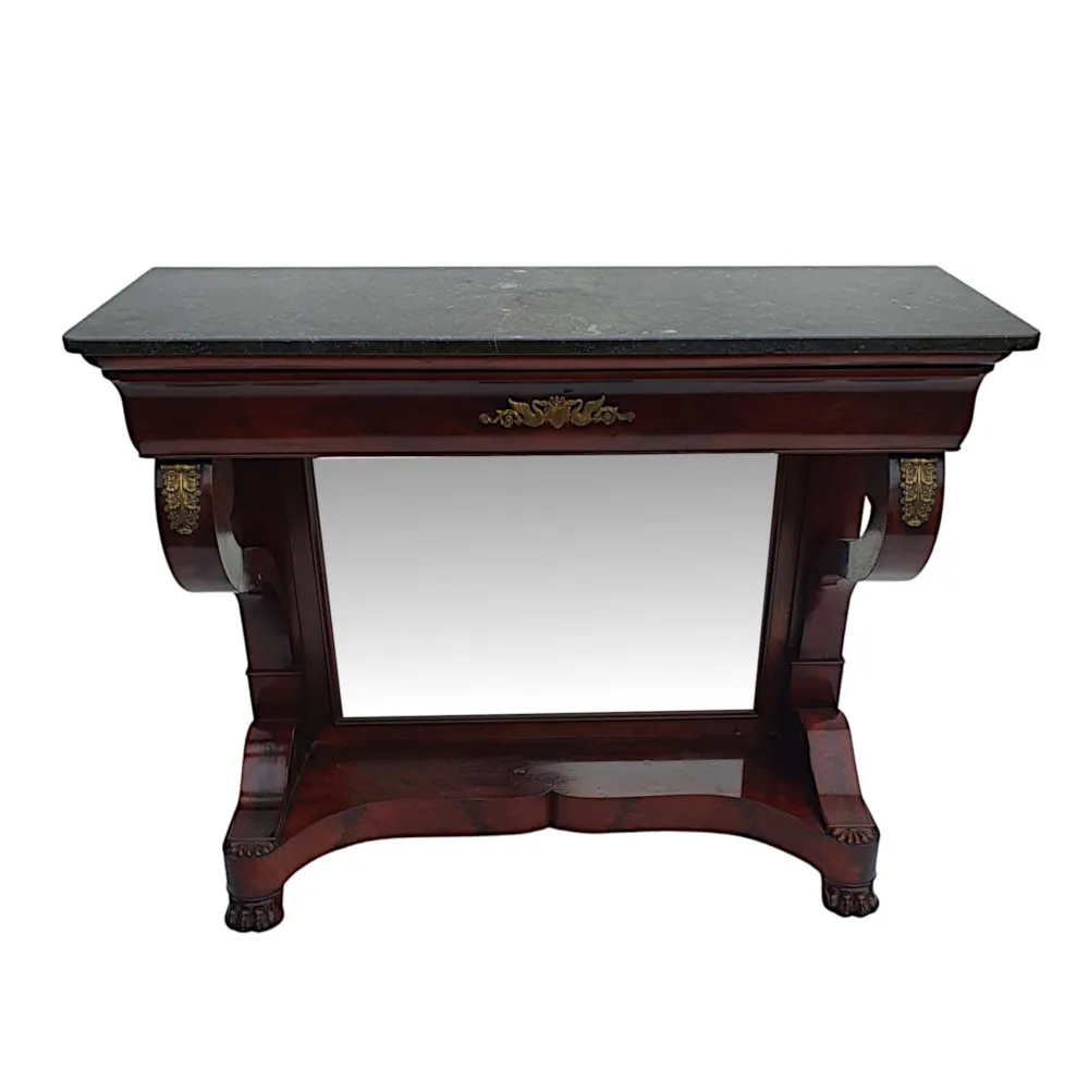 A Very Fine 19th Century Flame Mahogany Marble Top Console Table