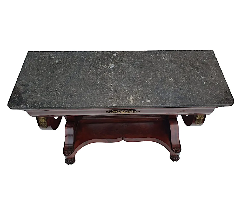 A Very Fine 19th Century Flame Mahogany Marble Top Console Table