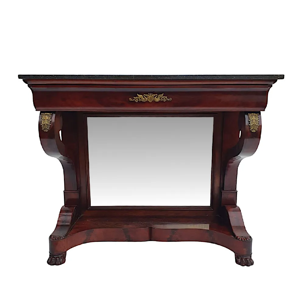 A Very Fine 19th Century Flame Mahogany Marble Top Console Table
