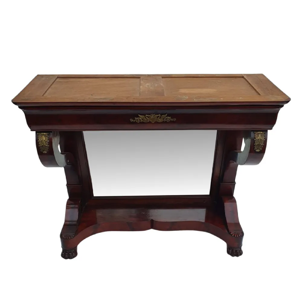A Very Fine 19th Century Flame Mahogany Marble Top Console Table