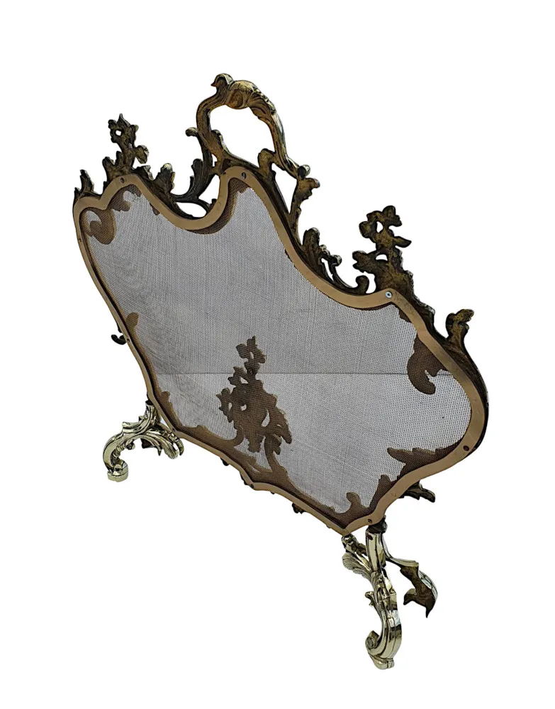 An Elegant 19th Century Brass Fire Screen in the Rococo Manner