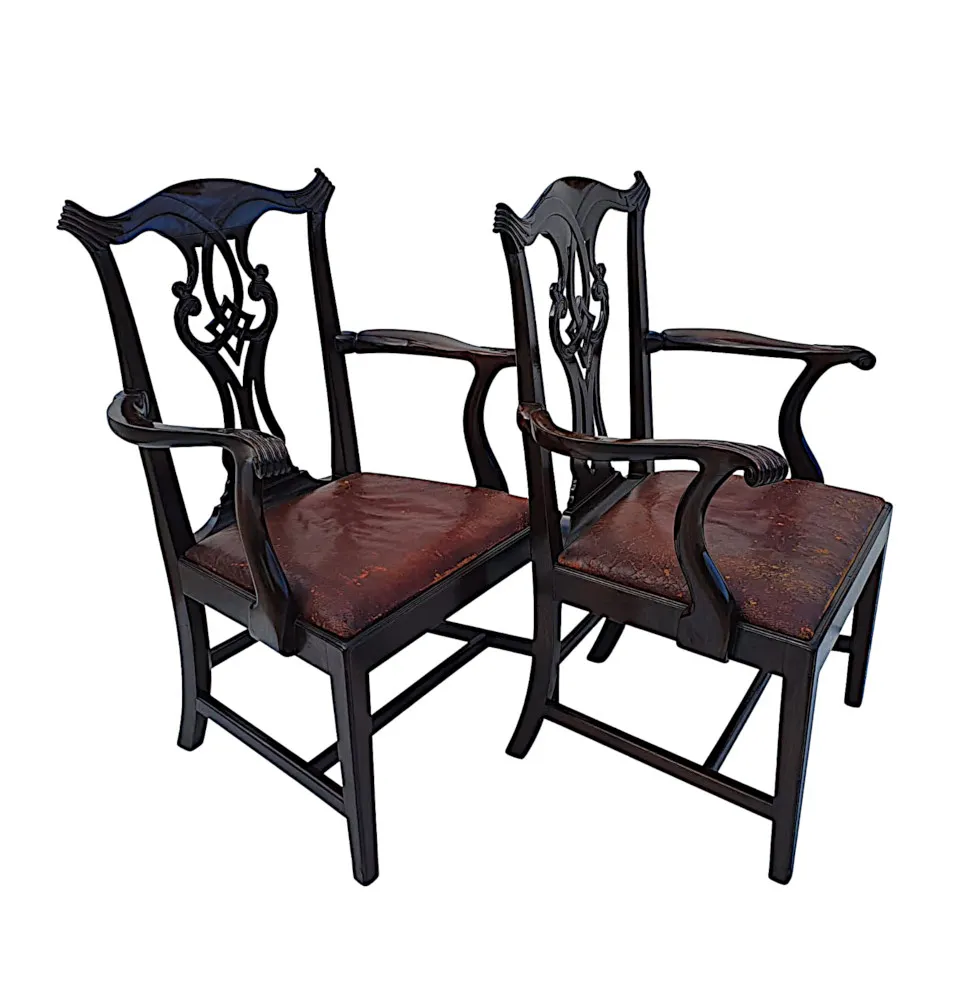 A Stunning Pair of 19th Century Georgian Design Armchairs after Thomas Chippendale