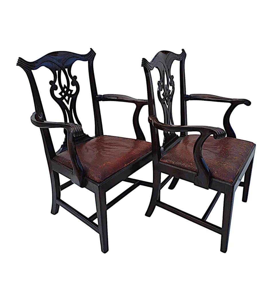 A Very Fine Pair of 19th Century Georgian Design Armchairs after Thomas Chippendale