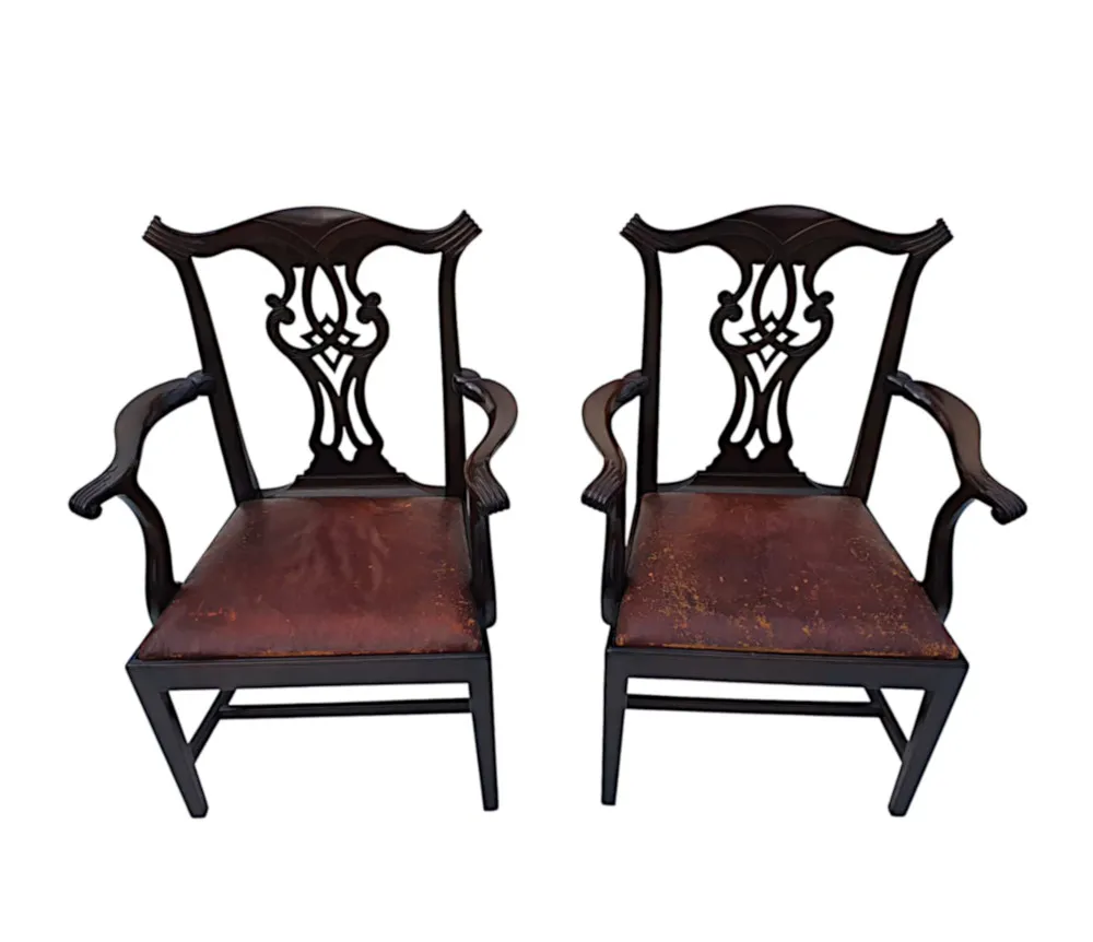 A Stunning Pair of 19th Century Georgian Design Armchairs after Thomas Chippendale