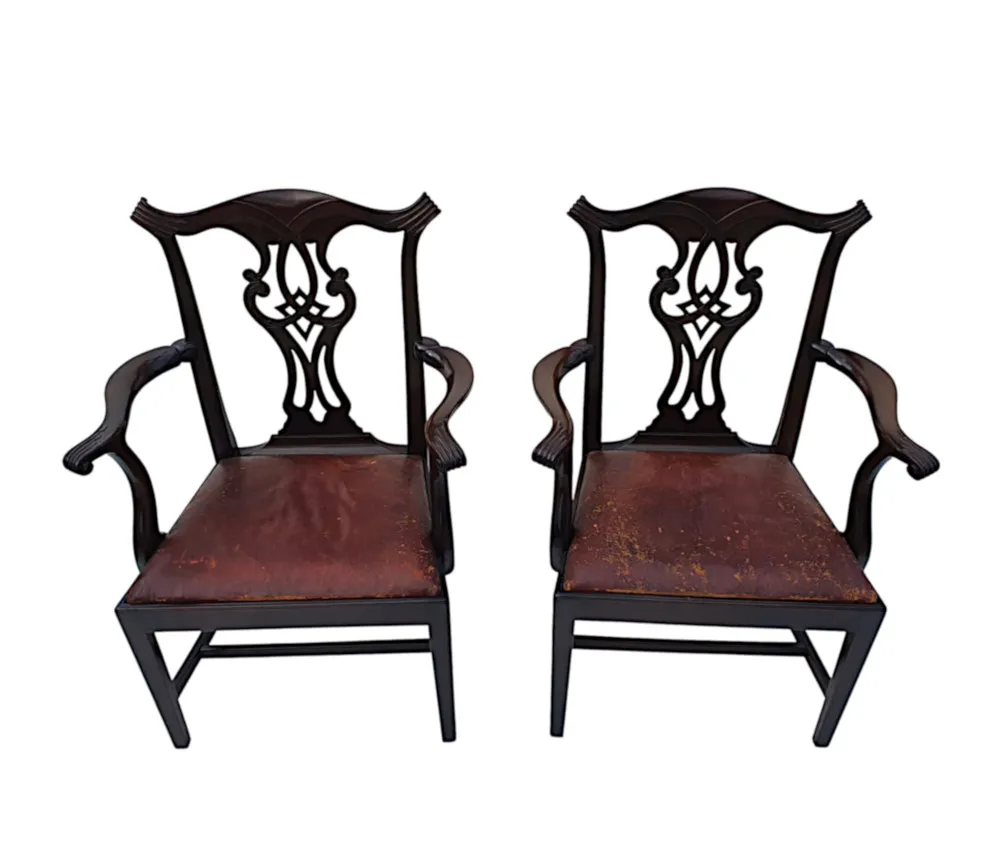 A Very Fine Pair of 19th Century Georgian Design Armchairs after Thomas Chippendale