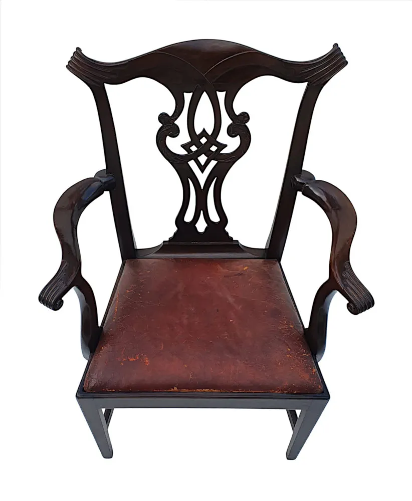A Very Fine Pair of 19th Century Georgian Design Armchairs after Thomas Chippendale