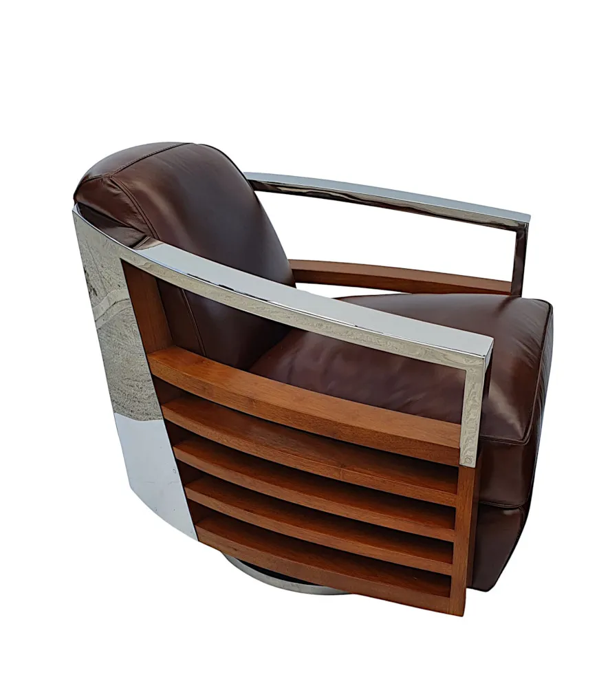 A Stunning Quality Contemporary Revolving Armchair in the Art Deco Style