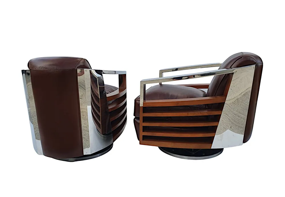 A Stunning Quality Contemporary Revolving Armchair in the Art Deco Style