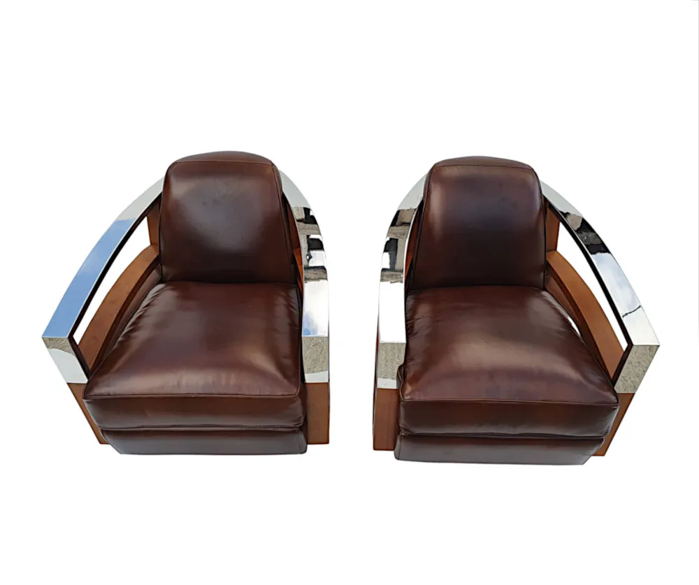 A Stunning Quality Pair of Contemporary Revolving Armchairs in the Art Deco Style
