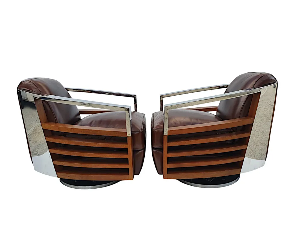 A Stunning Quality Contemporary Revolving Armchair in the Art Deco Style