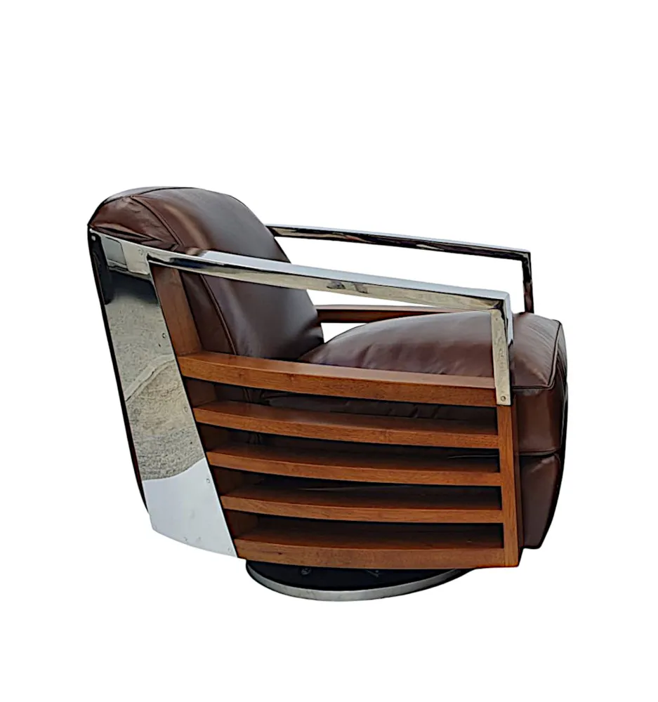 A Stunning Quality Contemporary Revolving Armchair in the Art Deco Style