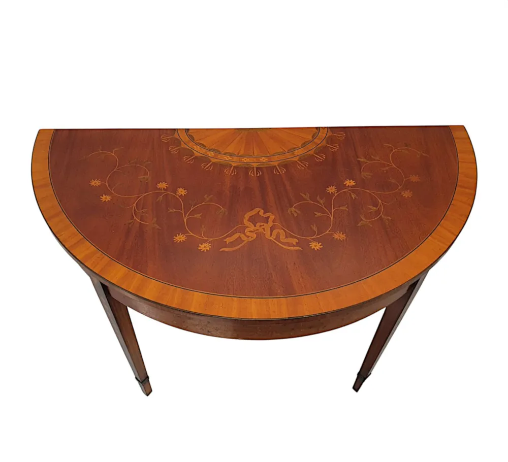 A Fabulous Mid 20th Century Inlaid Demi Lune Table