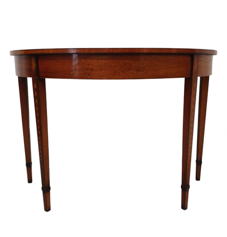 A Fabulous Mid 20th Century Inlaid Demi Lune Table
