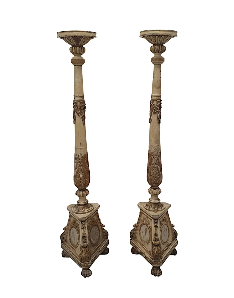 A Very Rare and Unusual Pair of 19th Century Parcel Gilt Torcheres