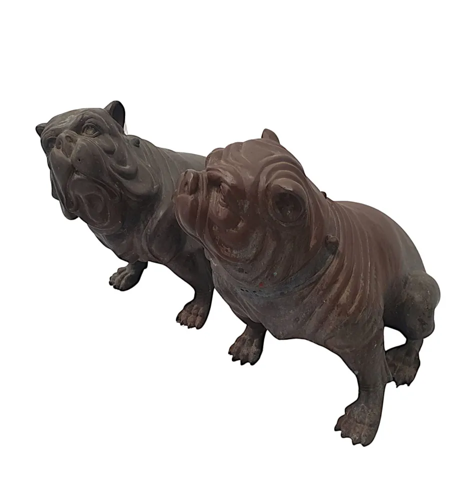 A Very Rare and Fine Early 20th Century Pair of Animalier Bronze Bull Dogs