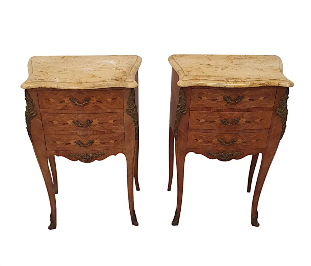 A Fine Pair of 20th Century Marble Top Bedside Cabinets 