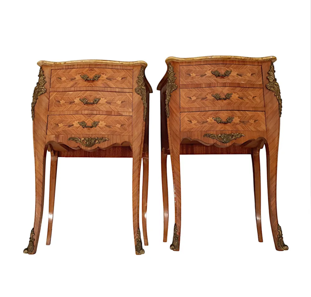 A Fine Pair of 20th Century Marble Top Bedside Cabinets 