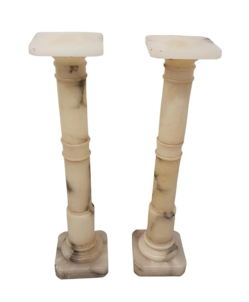 A Stunning Pair of Early 20th Century Italian Alabaster Bust or Plant Stands