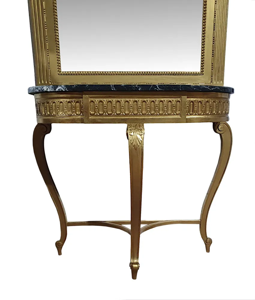 A Very Fine Late 19th Century Marble Top Console Table and Matching Giltwood Mirror 