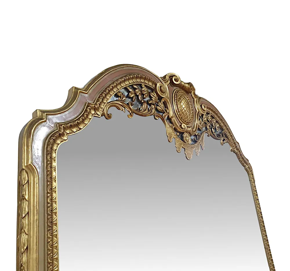 A Very Fine Early 20th Century French Parcel Gilt Marble Top Console Table and Matching Giltwood Mirror
