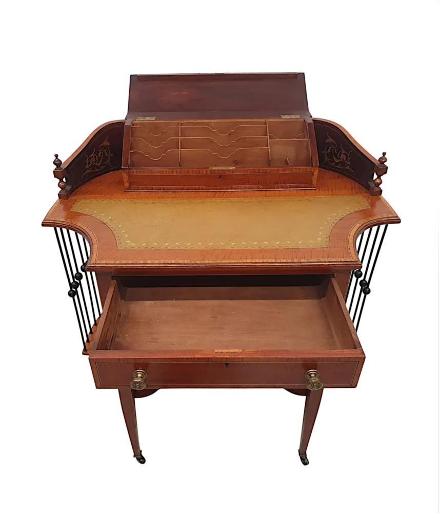 A Fine and Unusual Edwardian Inlaid Leather Top Desk