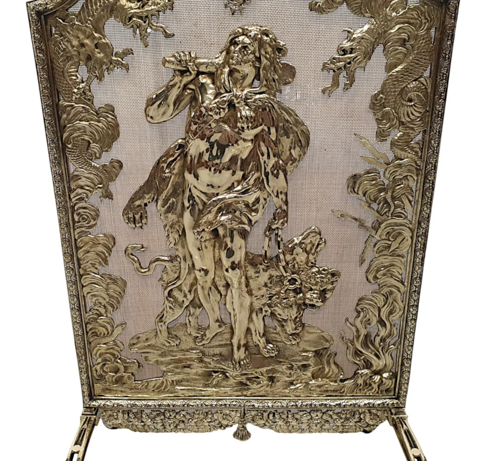 A Very Rare and Fine Large 19th Century Brass Fire Screen