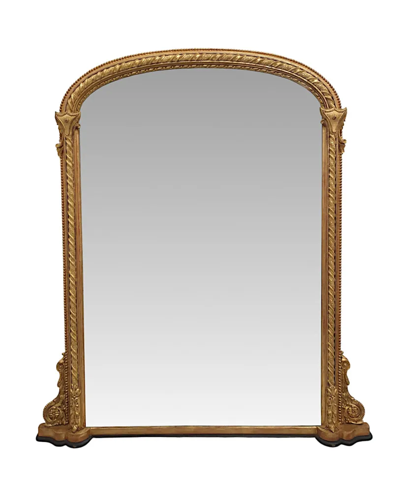 A Very Rare and Fine 19th Century Giltwood Arch Top Overmantle Mirror