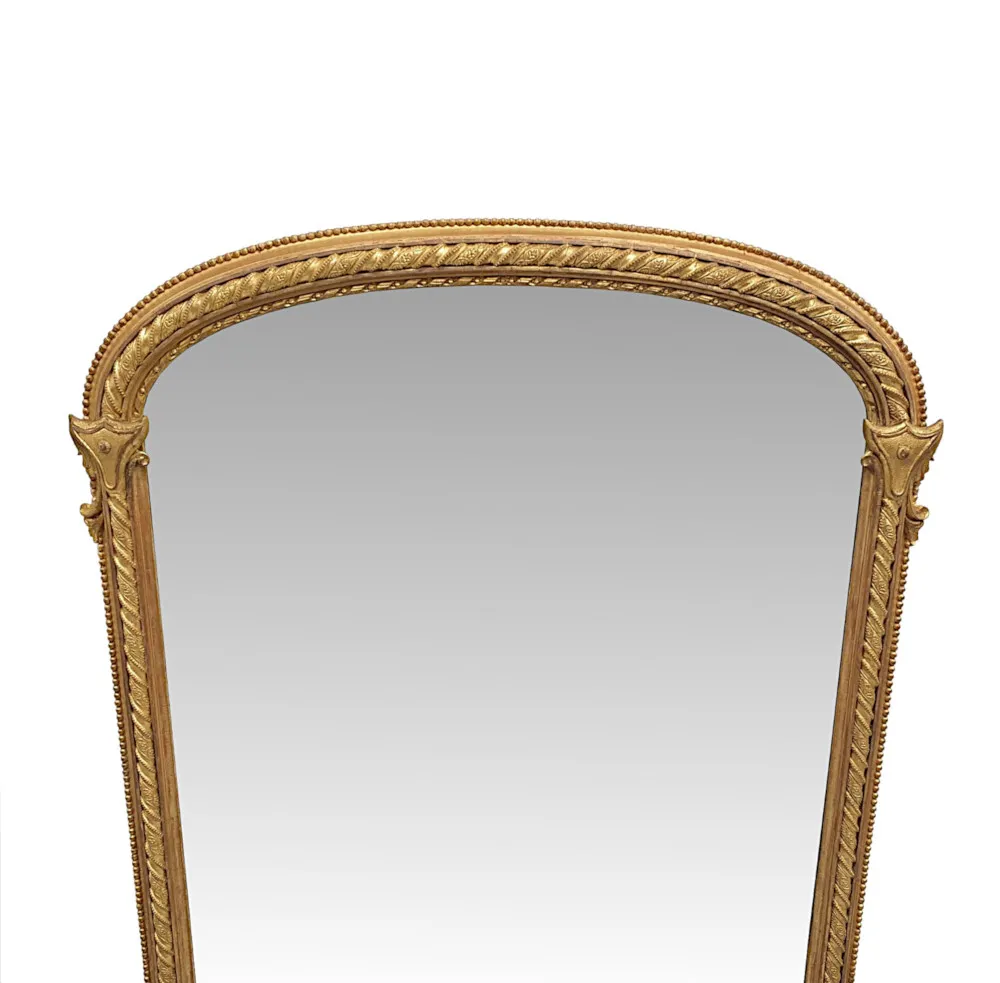 A Very Rare and Fine 19th Century Giltwood Arch Top Overmantle Mirror