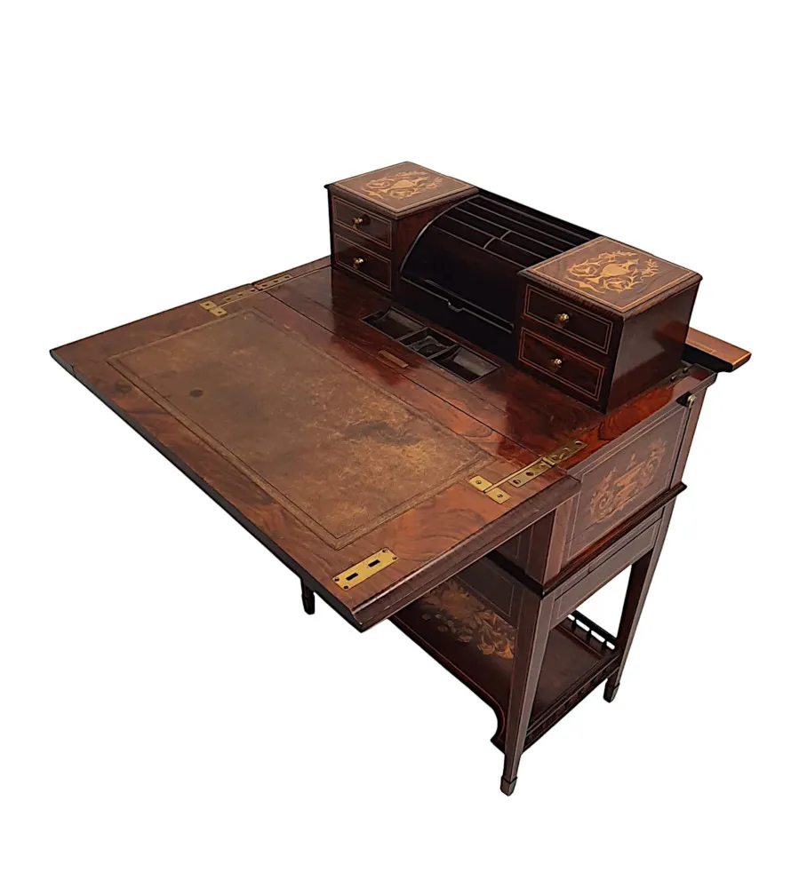 A Very Rare and Fine Edwardian Marquetry Inlaid Desk by John Bagshaw and Sons