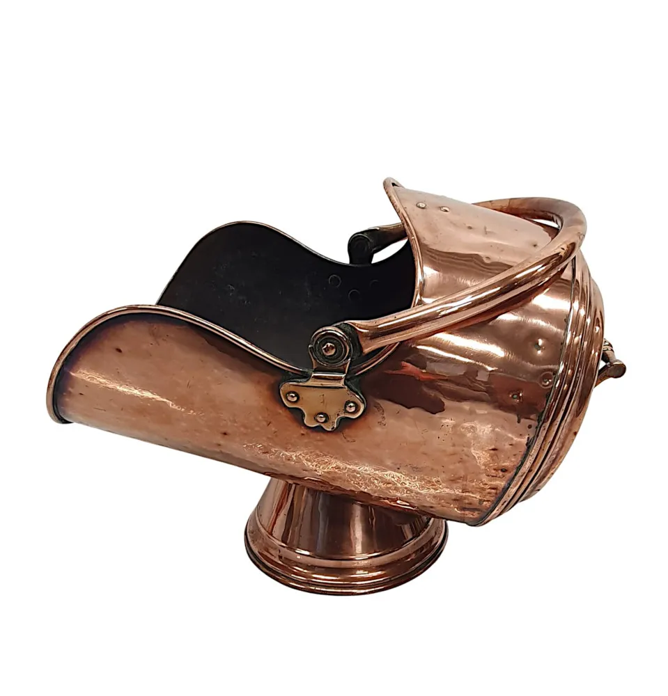 A Fabulous 19th Century Copper Helmet Coal Scuttle