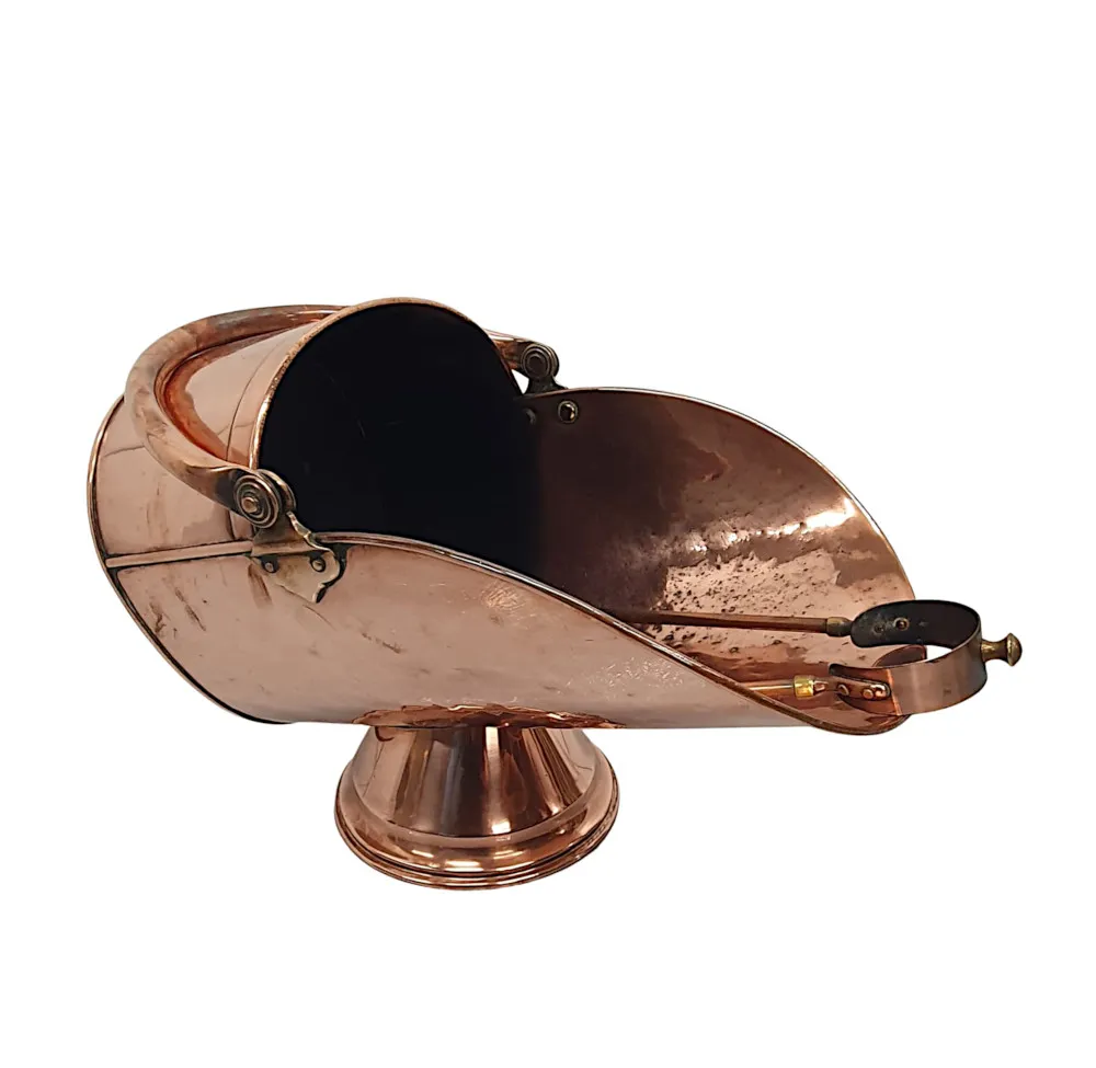 A Lovely 19th Century Copper Helmet Coal Scuttle 