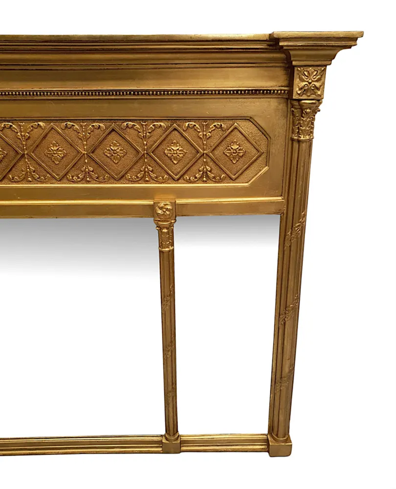 A Very Rare and Fine 19th Century Three Compartmental Giltwood Overmantle Mirror