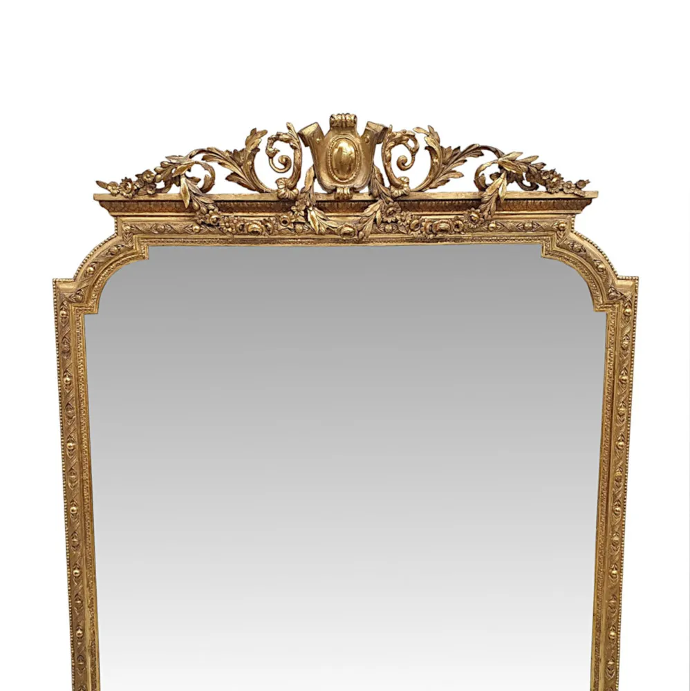 A Very Fine and Rare Large 19th Century Giltwood Overmantle Mirror