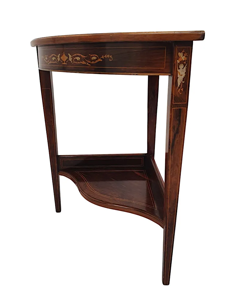 A Gorgeous Edwardian Line Inlaid Marquetry Corner Table 