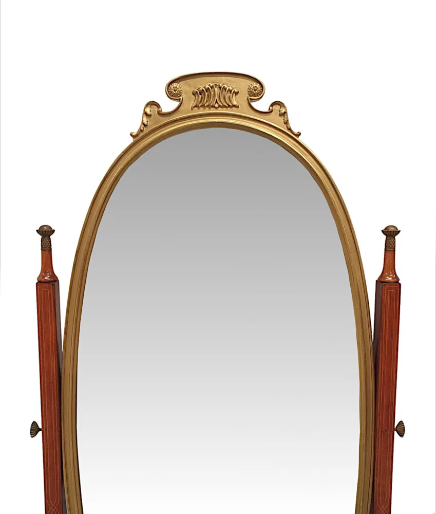 A Very Fine and Unusual Edwardian Rosewood and Giltwood Cheval Mirror 