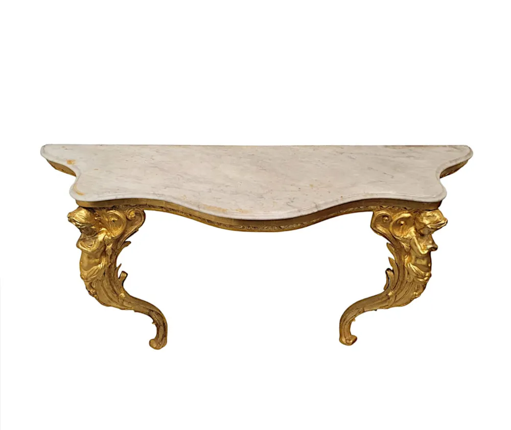 A Very Fine and Rare 19th Century Marble Top Giltwood Console Table 