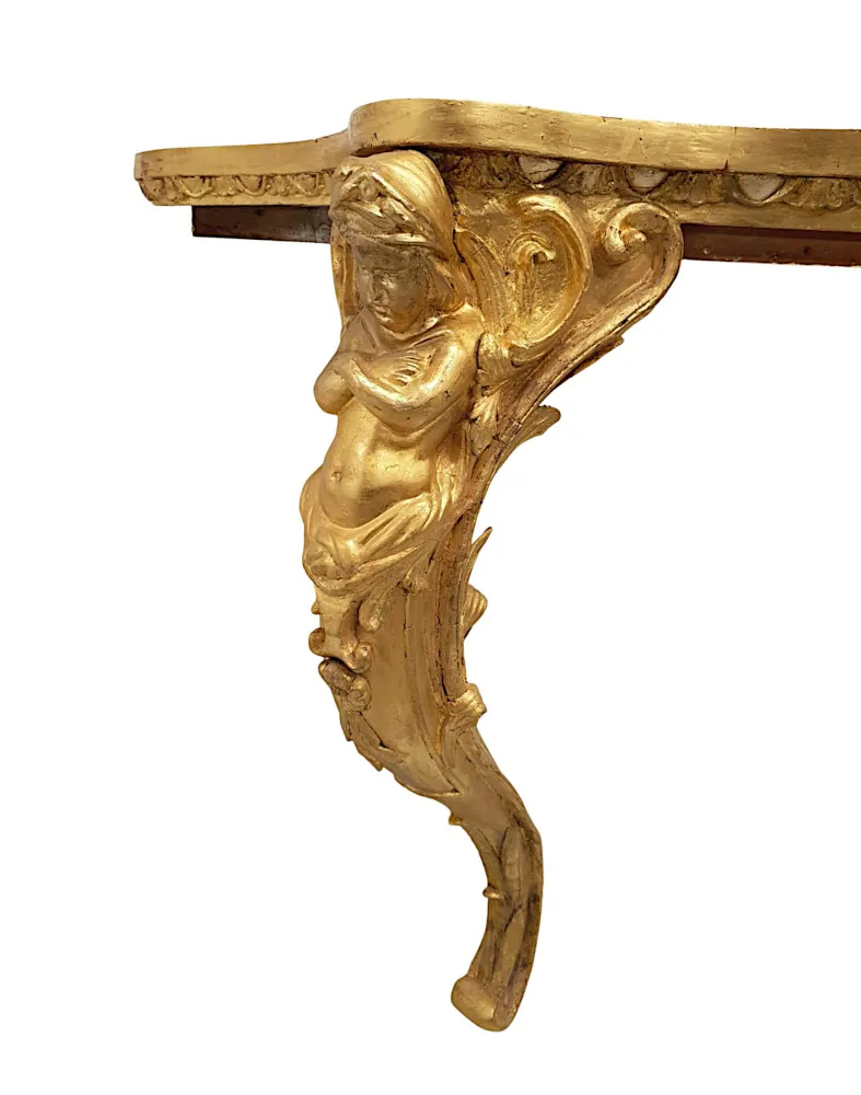 A Very Fine and Rare 19th Century Marble Top Giltwood Console Table 