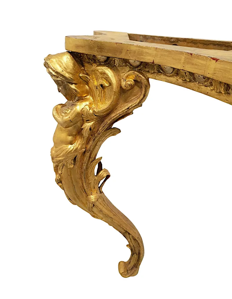 A Very Fine and Rare 19th Century Marble Top Giltwood Console Table 