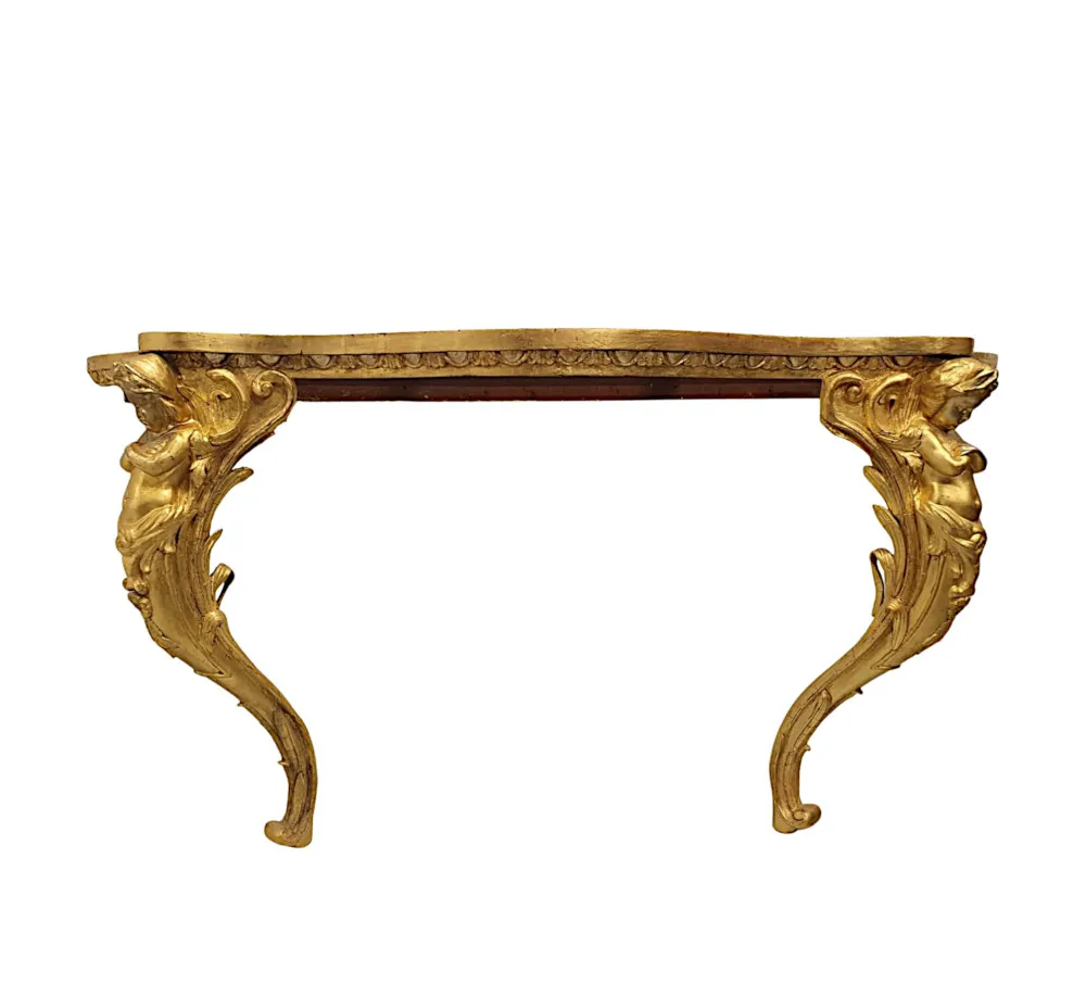 A Very Fine and Rare 19th Century Marble Top Giltwood Console Table 