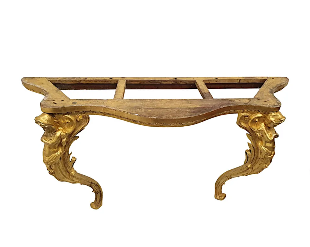 A Very Fine and Rare 19th Century Marble Top Giltwood Console Table 