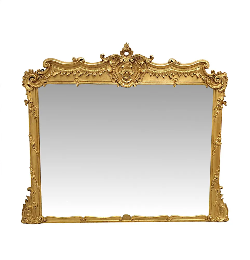  A Very Fine Large 19th Century Giltwood Overmantle Mirror